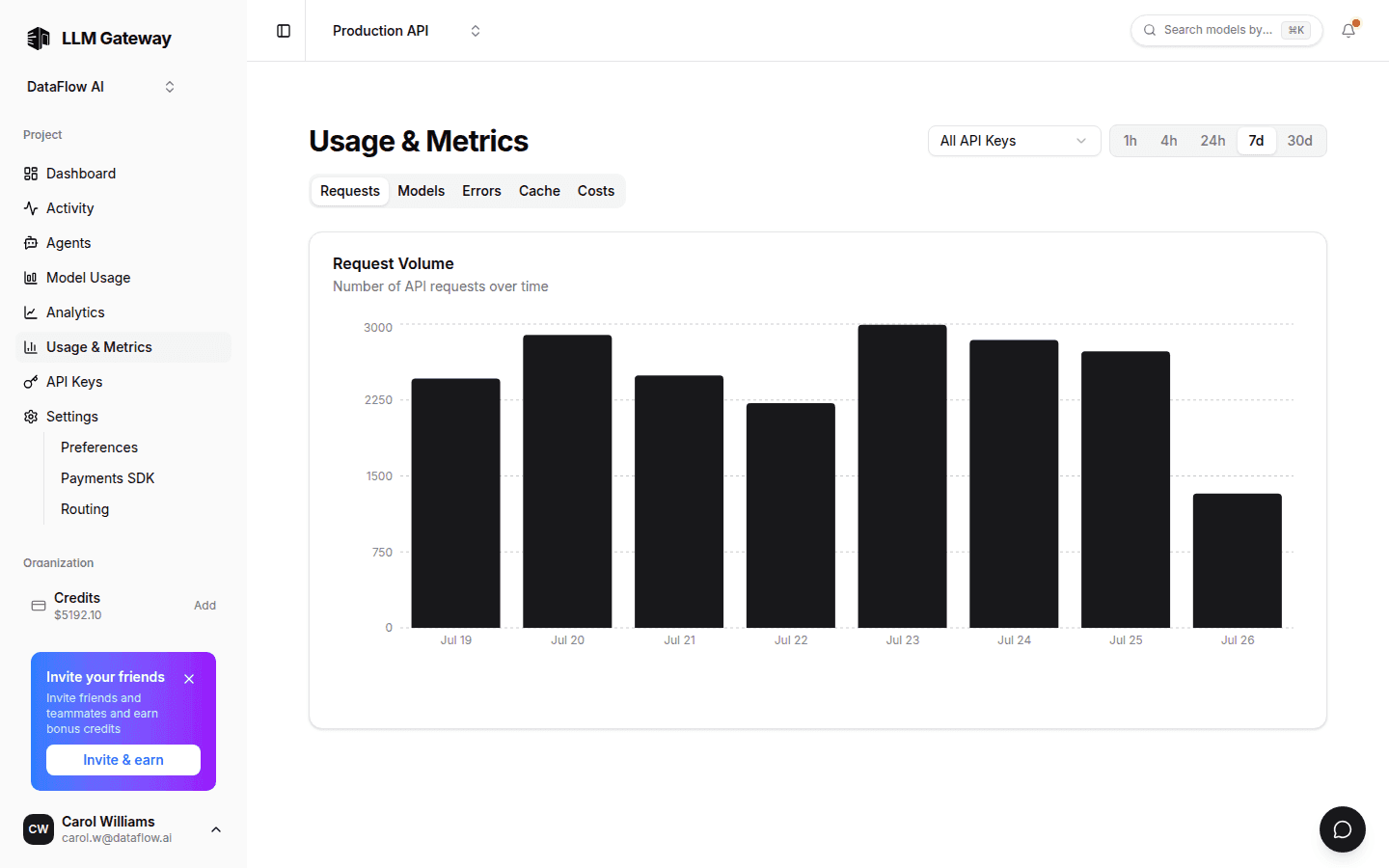 DigitSpace usage and metrics charts