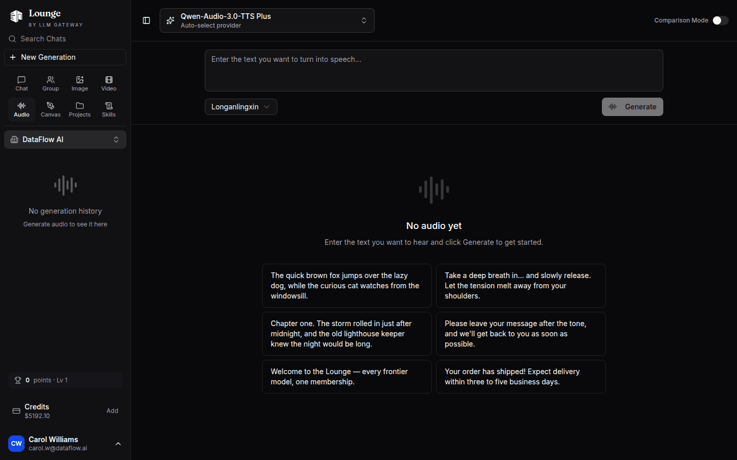 DigitSpace Chat Audio Studio generating speech from text